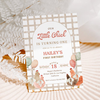 Chicken First Birthday Invitation