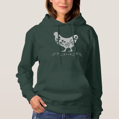 Chicken Flower Floral Poultry Outline Gardening  Hoodie