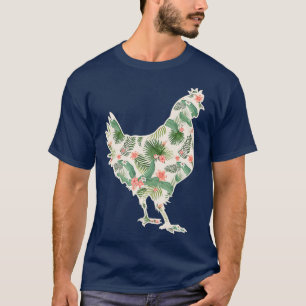 Chicken Flower Girl Print Floral Hen Hawaiian T-Shirt