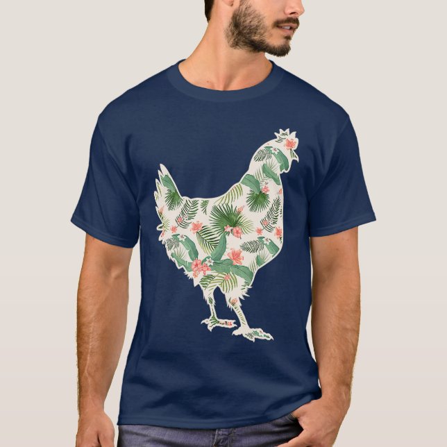Chicken Flower Girl Print Floral Hen Hawaiian T-Shirt (Front)