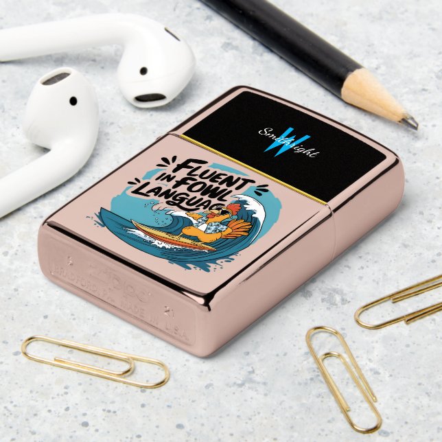 Chicken Fluent in Fowl Language Zippo Lighter (On Table 2)