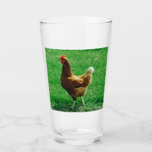 Chicken Funny Brown Green Glass Cup