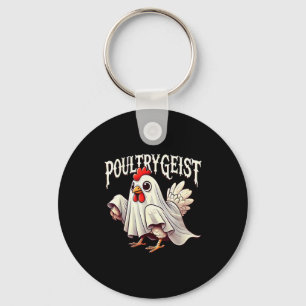Chicken Ghost Ultrygeist Funny Halloween Farmer  Keychain