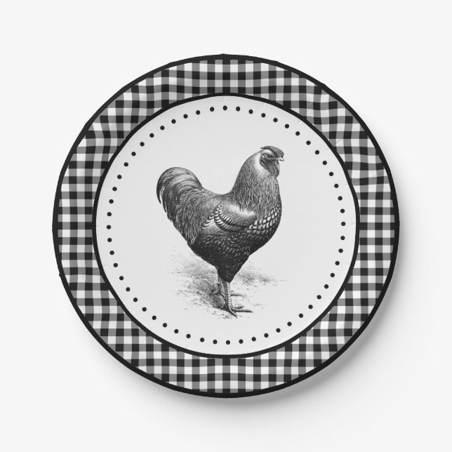 Chicken Gingham Paper Plates (Front)