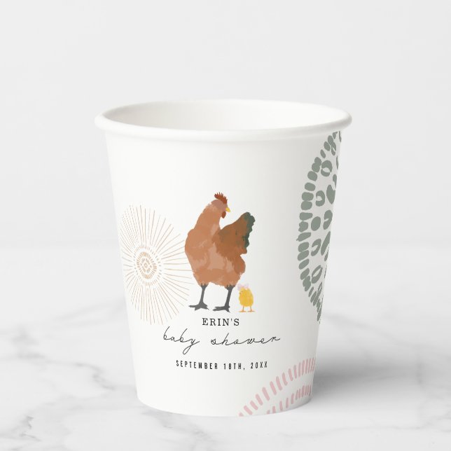 Chicken Girl Baby Shower Chick Bow Pink Paper Cups (Front)