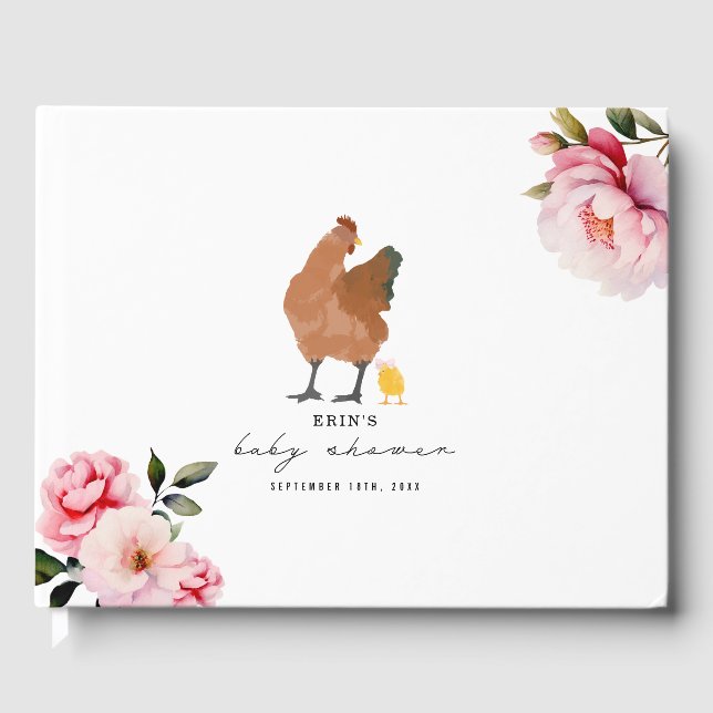 Chicken Girl Baby Shower Pink Floral Guest Book (Front)