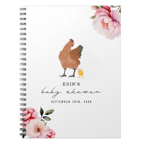 Chicken Girl Baby Shower Pink Floral Notebook