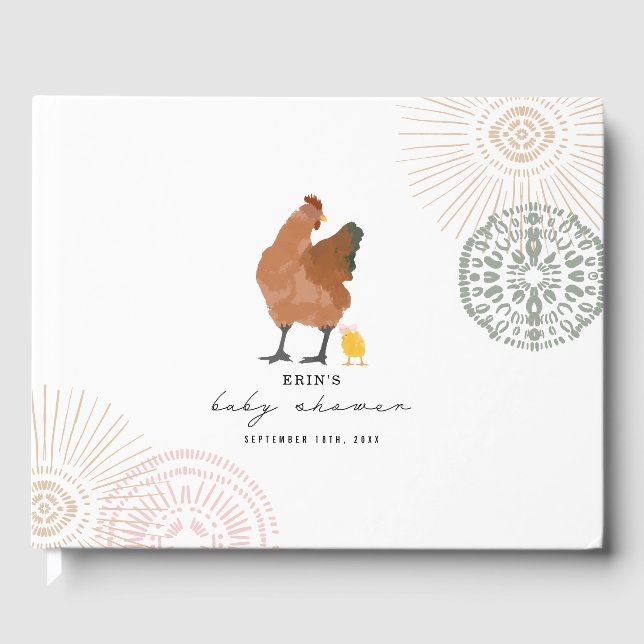 Chicken Girl Baby Shower Pink Sage Guest Book (Front)
