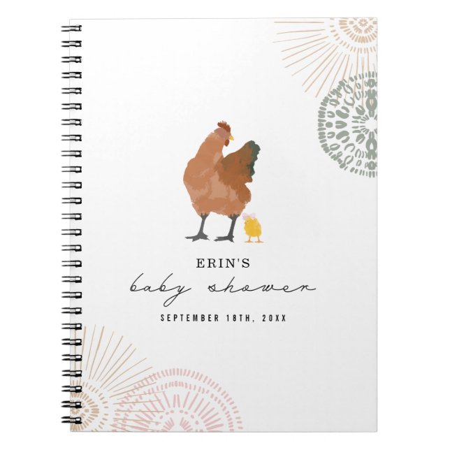 Chicken Girl Baby Shower Pink Sage Notebook (Front)