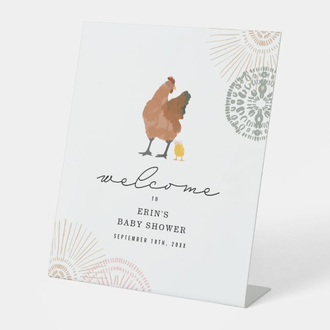 Chicken Girl Baby Shower Pink Sage Pedestal Sign (Front)