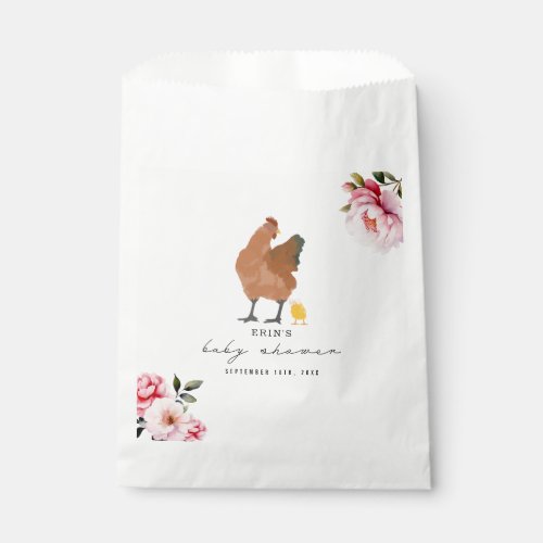 Chicken Girl Pink Floral Baby Shower Chick Favor Bag