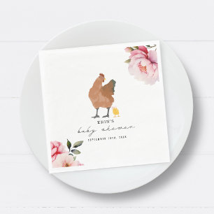 Chicken Girl Pink Floral Baby Shower Chick Napkins
