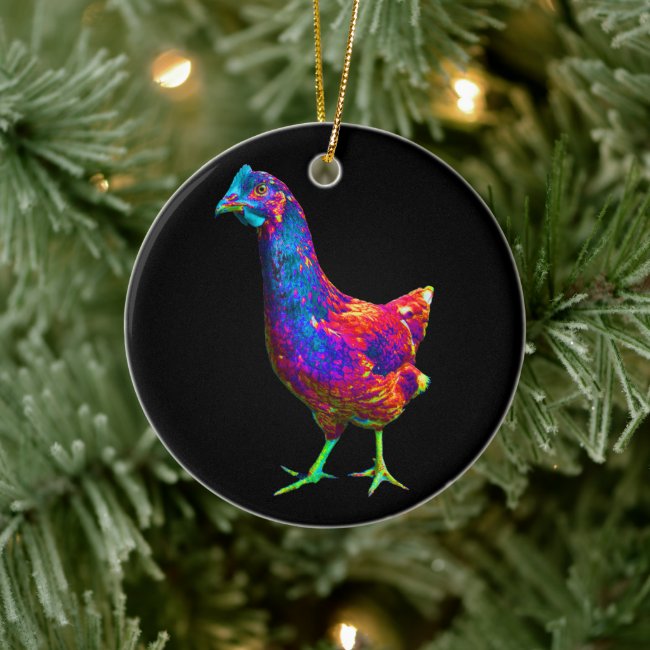 Chicken Green Feet Neon Rainbow Holiday Ornament