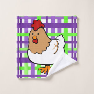 Chicken Green Purple Plaid Bathroom Towel Sets