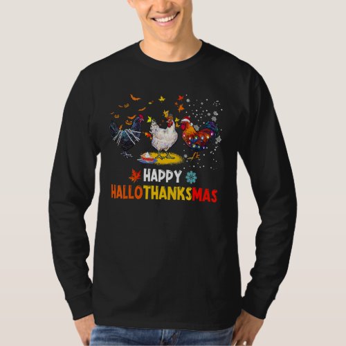 Chicken Halloween Happy Hallothanksmas Autumn Than T_Shirt