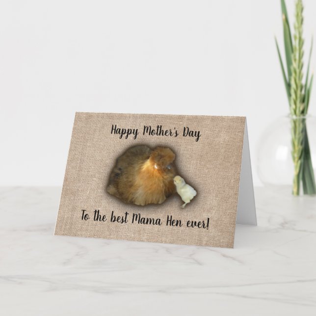 Chicken Happy Mothers Day Mama Hen Chick Burlap Card (Front)