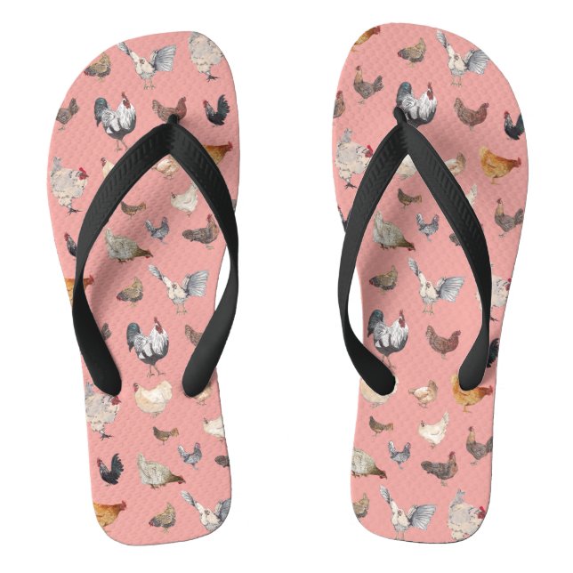 Chicken Happy pattern Flip Flops (Footbed)