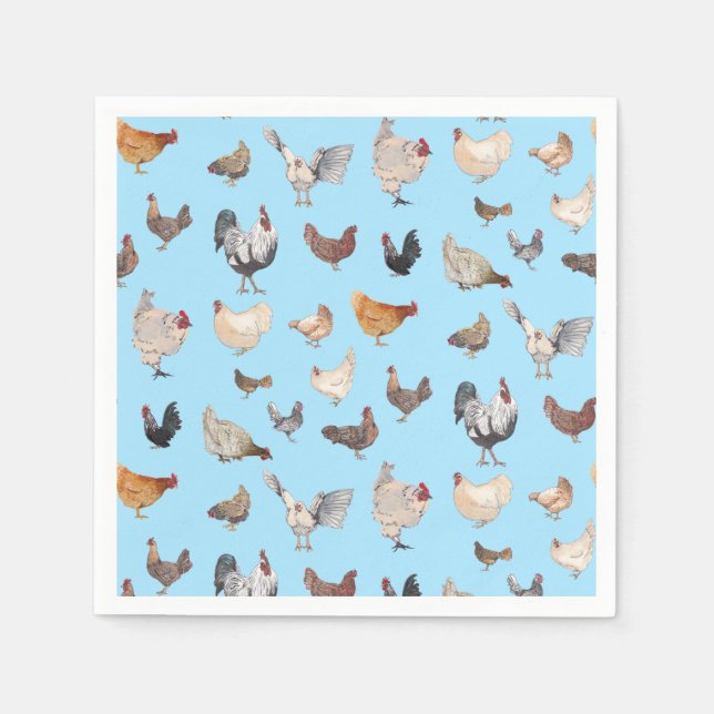 Chicken Happy pattern on Blue Napkins (Front)