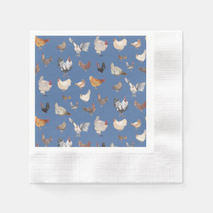 Chicken Happy pattern on Denim Blue Napkins