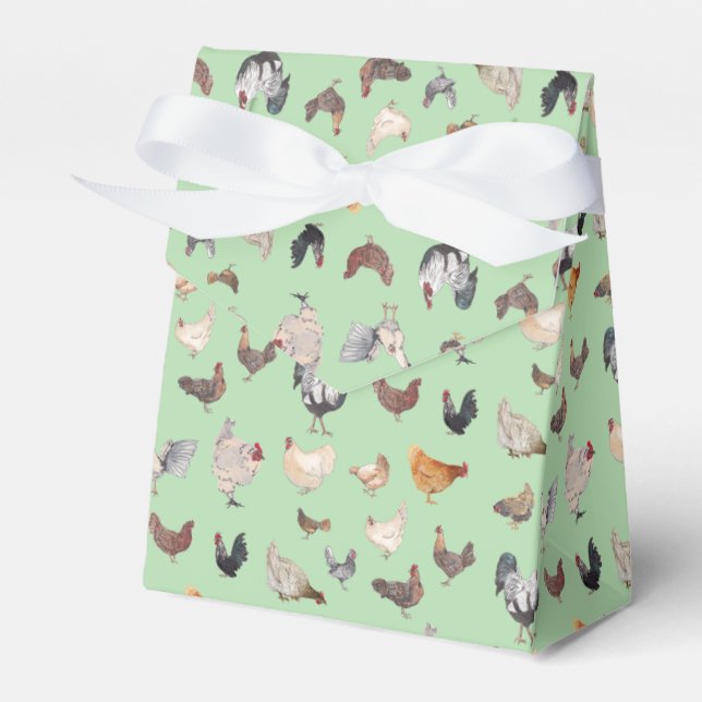 Chicken Happy Pattern on soft green Favor Boxes (Front Side)