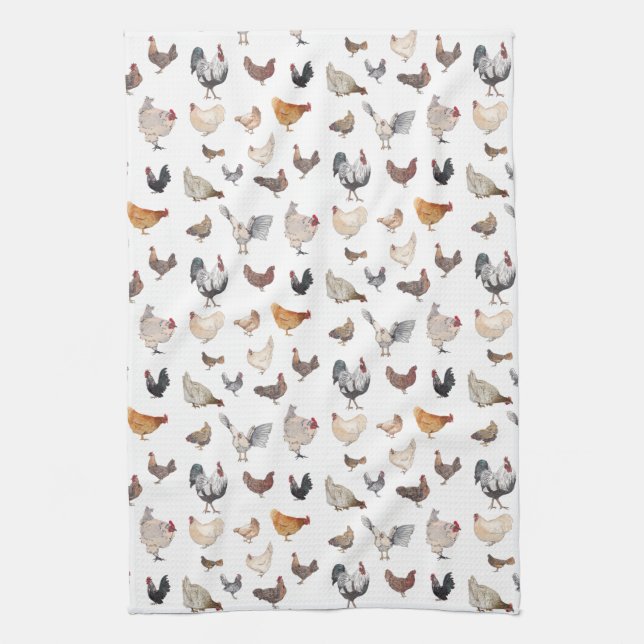 Chicken Happy pattern white Kitchen Towel (Vertical)