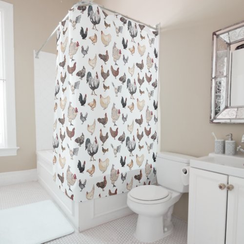 Chicken Happy Watercolor Print Shower Curtain