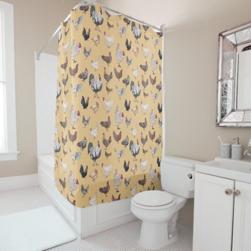 Chicken Happy Watercolor Print Shower Curtain
