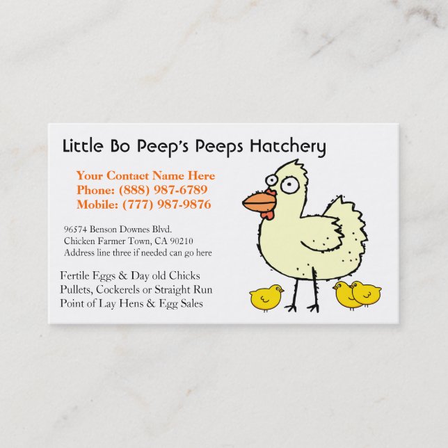 Chicken Hatchery Business or Poultry Producer Card (Front)