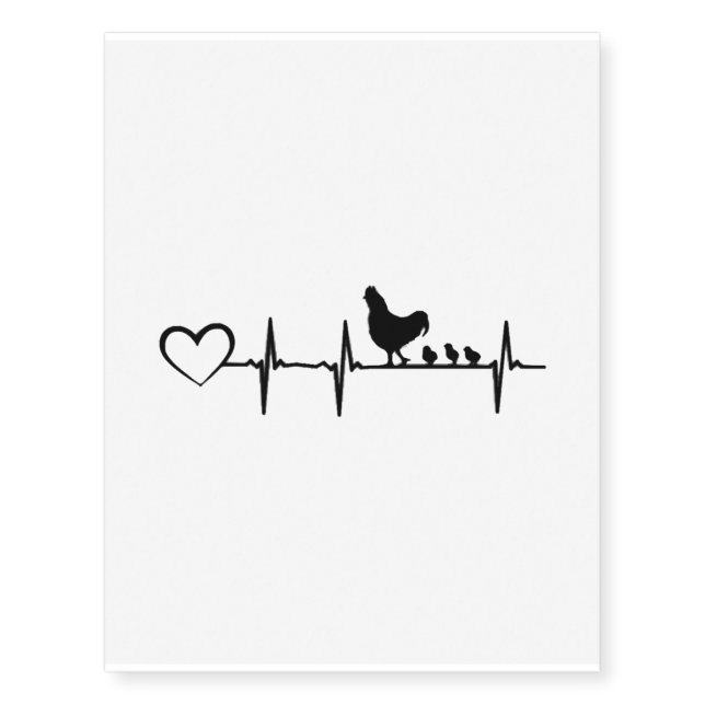 Chicken Heartbeat Heart - Chicken Farmer Temporary Tattoos (Front)