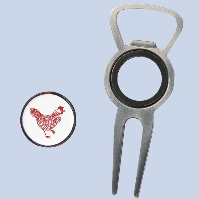 Chicken Hen Divot Tool (Chicken hen poultry golf divot tool with marker and bottle opener)