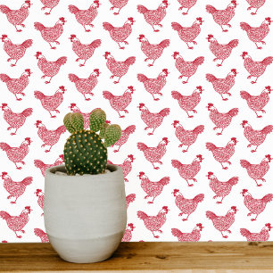Chicken Hen Farm Country Red White Wallpaper