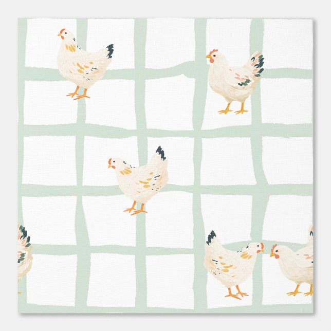 Chicken Hen farmhouse checkered green gingham swee Wallpaper (Front)