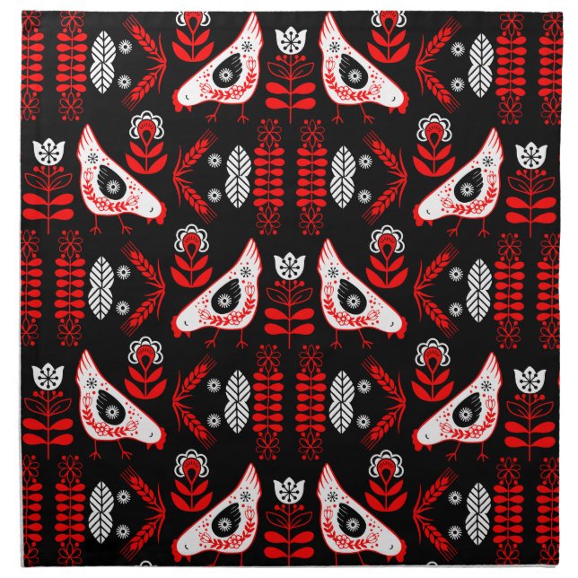 Chicken Hen Folk Art Cloth Napkin (Front)
