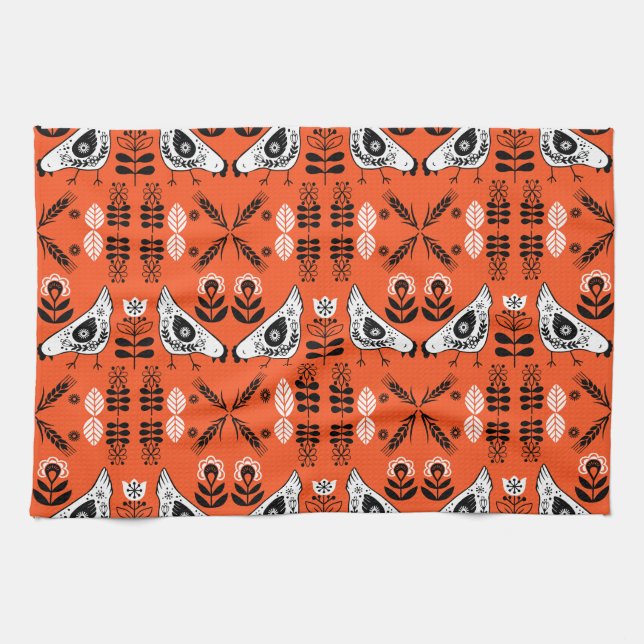 Chicken Hen Folk Art Kitchen Towel (Horizontal)