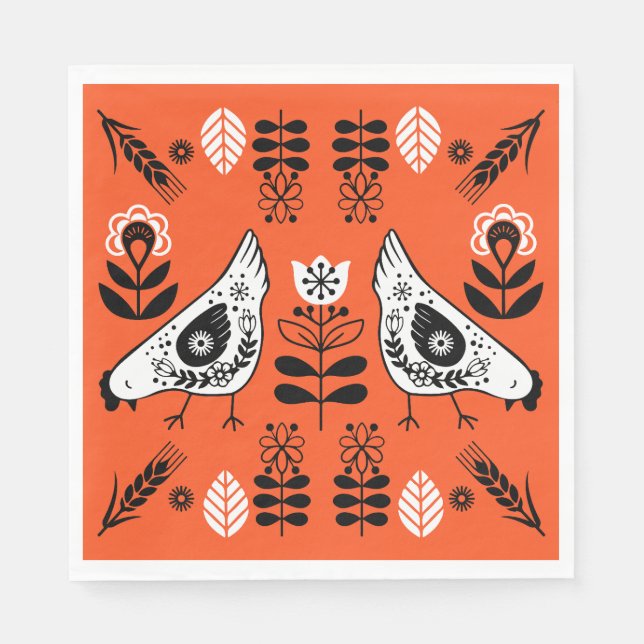 Chicken Hen Folk Art Napkins (Front)