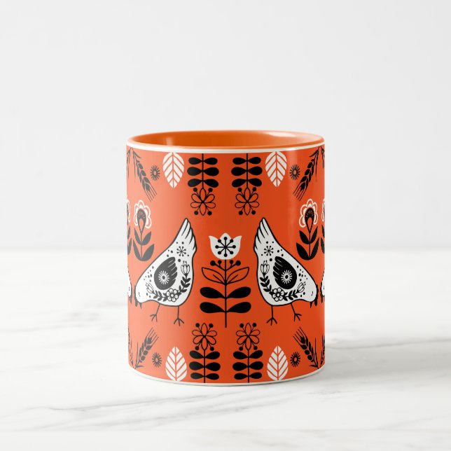 Chicken Hen Folk Art Two-Tone Coffee Mug (Center)