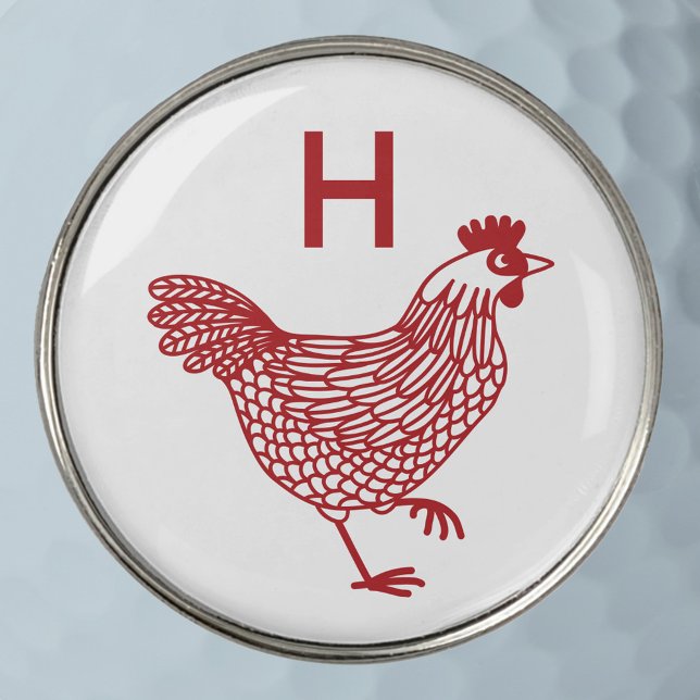 Chicken Hen Monogram Initial Golf Ball Marker (Chicken hen poultry monogram initial personalized golf ball marker)