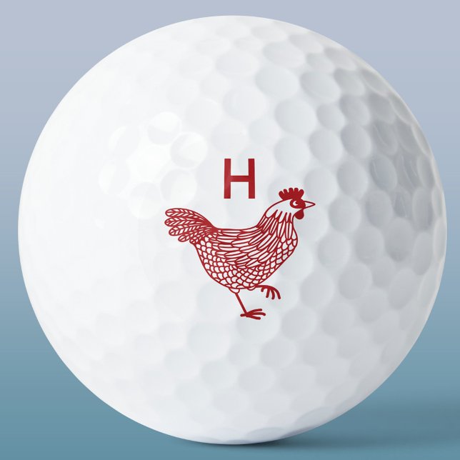Chicken Hen Monogram Initial Golf Balls (Chicken hen poultry monogram initial personalized golf ball)