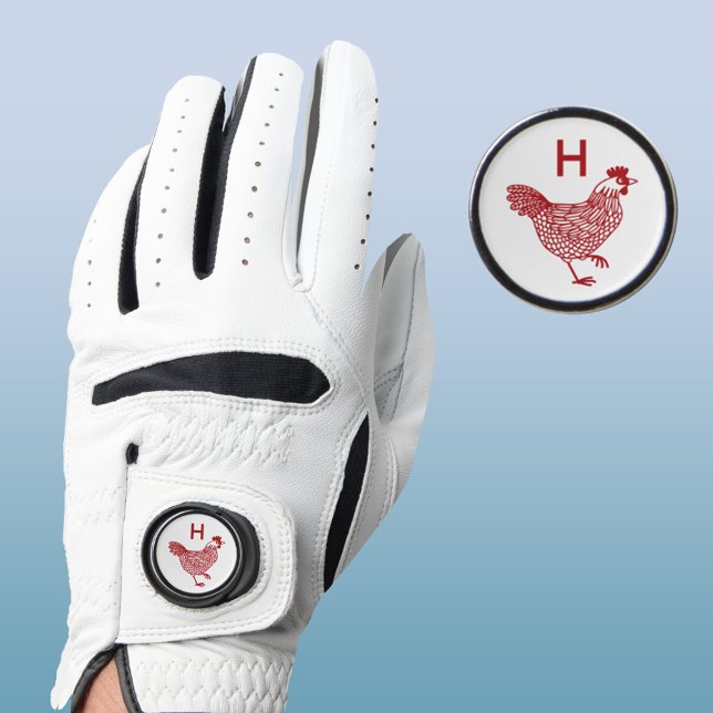 Chicken Hen Monogram Initial Golf Glove (Chicken hen poultry monogram initial personalized golf glove with marker)