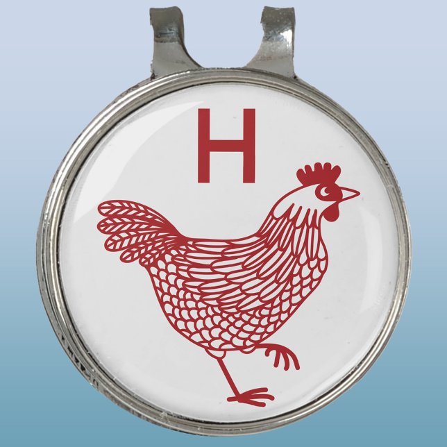 Chicken Hen Monogram Initial Golf Hat Clip (Chicken hen poultry monogram initial personalized golf hat clip)