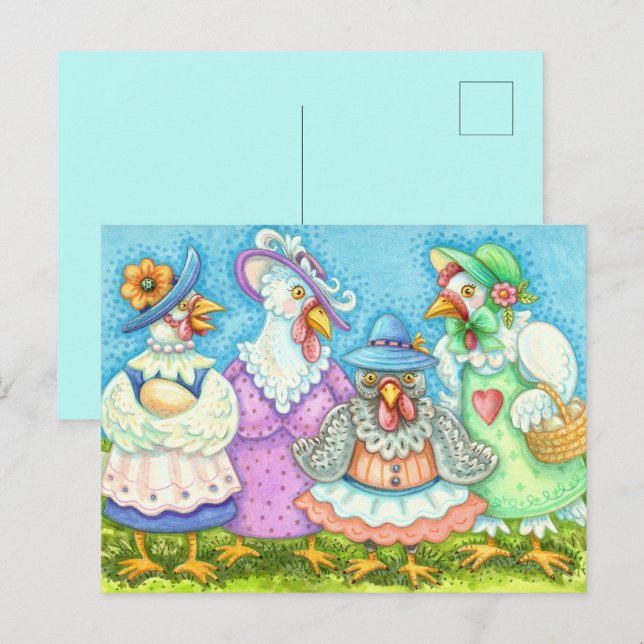 CHICKEN HEN PARTY, COUNTRY FEATHERED FRIENDS Funny Postcard (Front/Back)