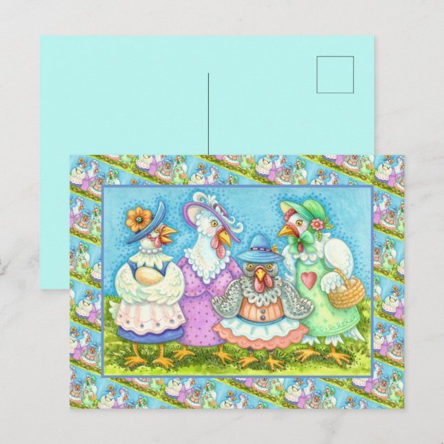 CHICKEN HEN PARTY, COUNTRY FEATHERED FRIENDS Funny Postcard (Front/Back)