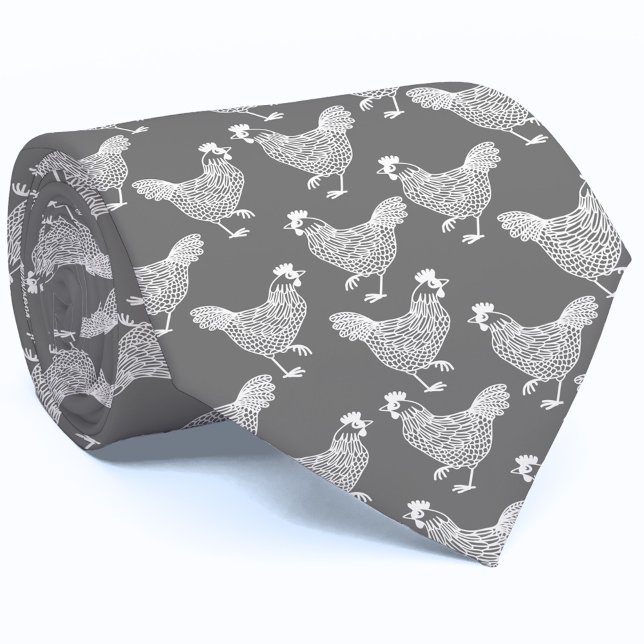 Chicken Hen Poultry Neck Tie (Gray and white hen chicken poultry farm neck tie)
