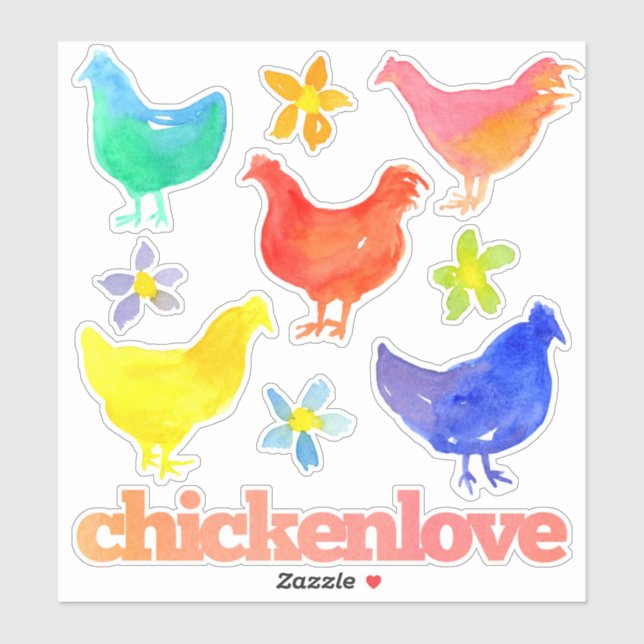 Chicken Hen Rainbow Color Birds Sticker (Sheet)