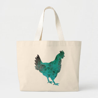 Chicken Hen Teal Blue on White Background Large Tote Bag