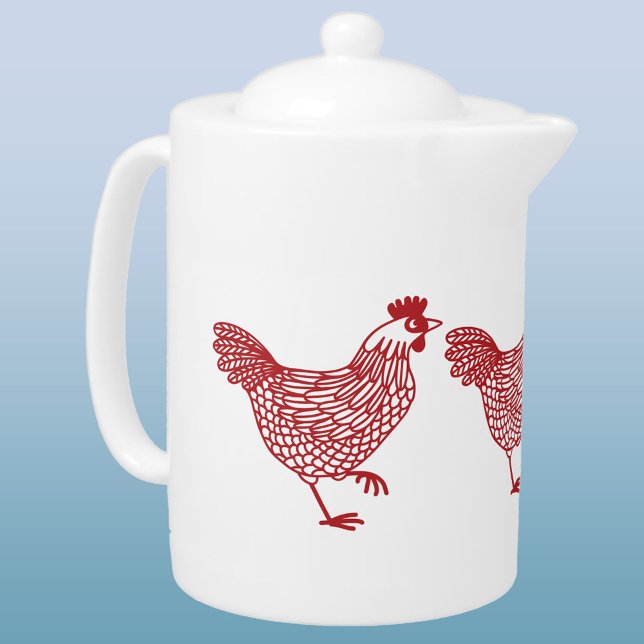 Chicken Hen Teapot (Red Chicken or Hen ceramic teapot)