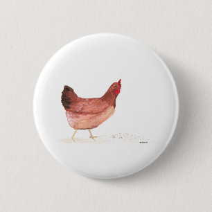 Chicken hen watercolor farm animals bird vintage button