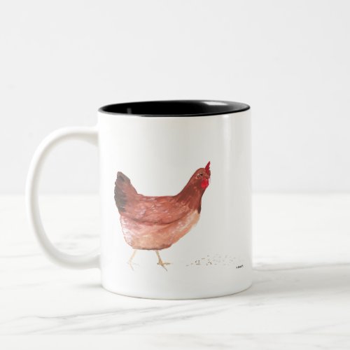 Chicken hen watercolor farm animals bird vintage Two_Tone coffee mug