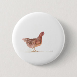 Chicken hen watercolor farm Grandma gift Barn bird Button