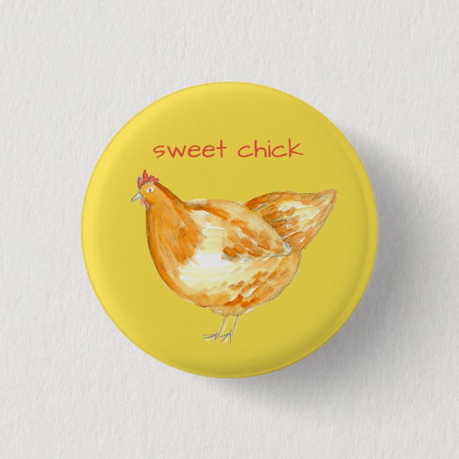 Chicken Hen Yellow Sweet Chick Pinback Button (Front)